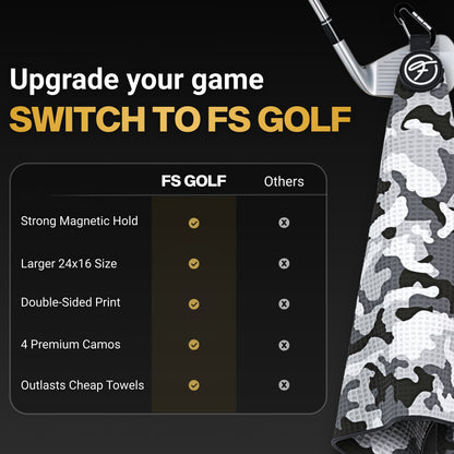 WHITE CAMO MAGNETIC GOLF TOWELS