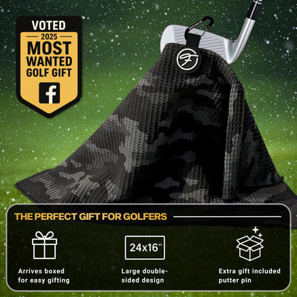 BLACK CAMO MAGNETIC GOLF TOWEL